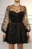 A Line Long Sleeves Tulle Sweetheart Spaghetti Straps with Flowers Homecoming Dresses uk PH955