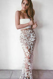 White Mermaid Two Pieces Lace Sleeveless Evening Dresses, Long Prom Dresses uk PW325