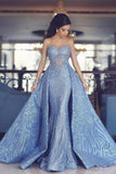 Elegant Blue Long Sleeve Mermaid Appliques Long Prom Dresses, Party Dresses P1344