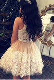 Cute Tulle Lace Round Neck Lace Appliques Two Pieces Short Homecoming Dresses uk PH952