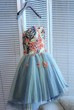 Unique Sweetheart Spaghetti Stripe Tulle Mini Lace up Homecoming Dress with Flowers PH782
