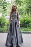 New Arrival Two-Piece A Line Gray Lace Long Evening Dress PM420