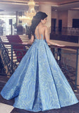 Elegant Blue Long Sleeve Mermaid Appliques Long Prom Dress Party Dress P1344