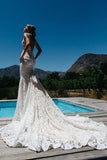 Sleeveless Long Ivory Lace Halter Mermaid Sleeveless Wedding Dresses PH338