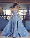 Elegant Blue Long Sleeve Mermaid Appliques Long Prom Dress Party Dress P1344