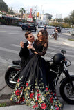 Two Piece Lace Floral Print Black Sexy Open Back Long Sleeve High Neck Prom Dresses uk PW56