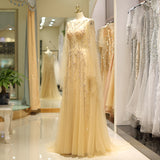 Stunning A Line Sleeveless Beading Tulle Sweep Train Prom Dress Party Dress With Dress Shawl WH82717