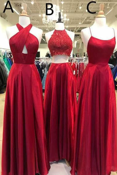 New Style Long Red Prom Dresses, Simple Satin Floor Length Party Bridesmaid Dresses P1053