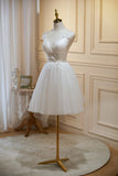 A-line Tulle Flower Short Homecoming Dress With beads LJ0544