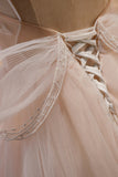 Puffy A-line Tulle Beads Long Prom Dress with Bowknot LJ0567