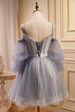 Elegant A-line Tulle Homecoming Dress with Sleeve LJ0568