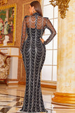 High Neck Long Sleeve Sparkly Evening Gown Islamic Sequins Prom Dress