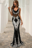Mermaid Sleeveless Sequin Party Dress V-Neck Evening Dress