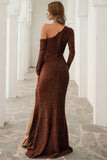 Sheath Asymmetrical Long Sleeve High Split Long Evening Dress