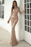 High Neck Sequin Prom Dress Long Sleeve Trumpet Prom Dresses