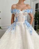 Off-the-shoulder Lace Prom Dress with 3D flowers N352