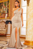 Mermaid Sweep Train Party Dresses One Shoulder Sleeveless High Split Evening Gowns