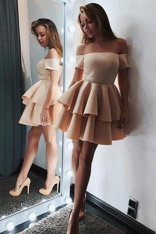 Mini Short A-line Off the Shoulder Above Knee Short Sleeve Prom Dress Cocktail Dresses H1018