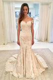 Off the Shoulder Lace Mermaid Sweetheart Wedding Dresses with Train, Wedding Gowns PW380