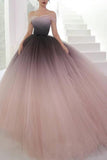 Off the Shoulder Ombre Prom Dresses Backless Tulle Sweetheart Quinceanera Dresses PW710
