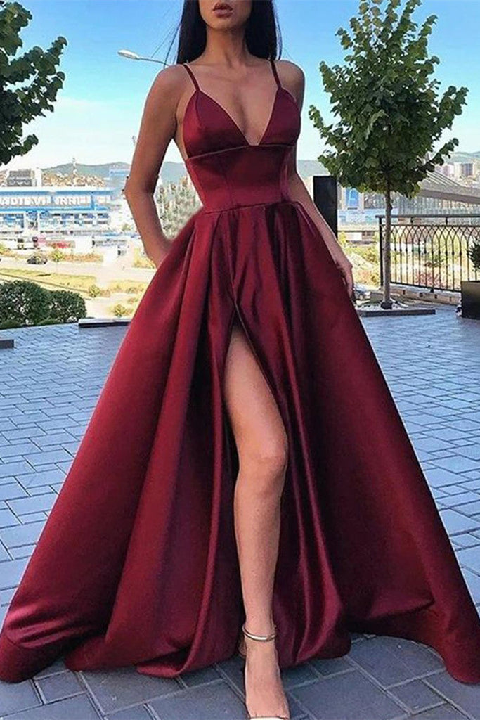 Sexy A Line Sleeveless Long Prom Dresses With High Split PO216