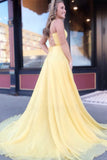 A Line Sleeveless Yellow Prom Dresses Chiffon Evening Dresses PD1103