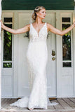 Pretty Mermaid V-neck Lace Wedding Dress PD1127
