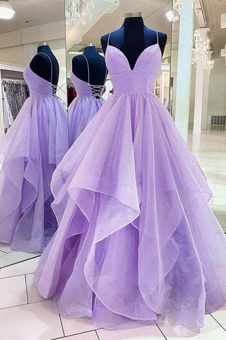 Pretty Ball Gown Spaghetti Straps Purple Tulle Prom Dress Sweet 16 Dress