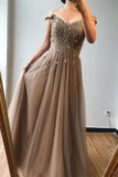 Elegant A-line Off-the-shoulder Beading Prom Dress