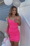 Hot Pink Sequins Short Homecoming Dresses PM416