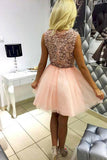 Pink Tulle V-Neck Homecoming Dresses with Lace Short Straps Cocktail Party Dresses H1120