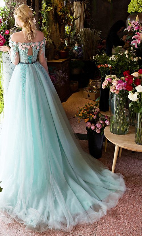 Princesses Romantic Boho Off the shoulder Long Sleeve Wedding Dress PH546