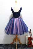 Purple Tulle V-Neck Straps Lace up Homecoming Dress with 3D Flowers Dance Dress H1234