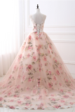 Ball Gown Round Neck Tulle Embroidery Beading With Appliques, Quinceanera Dress PD09