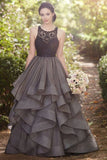 Black Tulle Lace A Line Long Dresses Prom Dresses For Graduation