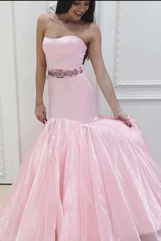 Satin Pink tulle Spaghetti Straps mermaid sweetheart long prom Dresses
