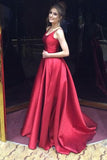 Red A-Line Long Simple Satin Open Back Sleeveless Evening Dress,Prom Dresses UK PH507