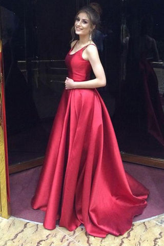 Red A-Line Long Simple Satin Open Back Sleeveless Evening Dress,Prom Dresses UK PH507