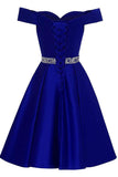 Royal Blue Short Beading Prom Dress Off The Shoulder Homecoming Dress H1171
