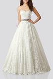 A-line Sweetheart Lace Wedding Dresses with Belt BO8