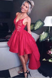 Sexy High Low Red Spaghetti Straps V-Neck Homecoming Dresses Short Cocktail Dresses H1183