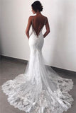 Sexy Mermaid Spaghetti Straps Wedding Dresses, Lace Appliques Wedding Gowns with Tulle W1035