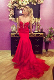 Sexy Red Mermaid Sweetheart Prom Dresses Satin Strapless Long Party Dresses P1072