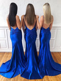 Sexy V-Neck Backless Blue Mermaid Prom Dresses Blue Backless Formal Evening Dresses P1154