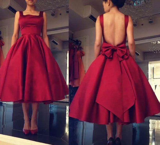Straps Square Neck Backless Homecoming Dresses With Bowknot PM651