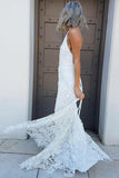 Halter Mermaid Lace Appliques Wedding Dress Backless Beach Bridal Gowns PW937
