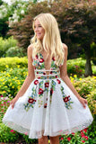 Simple Short Lace White Homecoming Dress with Appliques,V Neck Short Prom Dress PW735