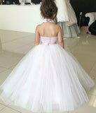 Two Piece Ball Gown Halter Blush Pink Flower Girl Dress with Appliques PW881