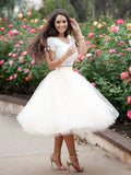 Two Pieces Round Neck Ivory Short Prom Dresses with Lace Homecoming Dresses H1155