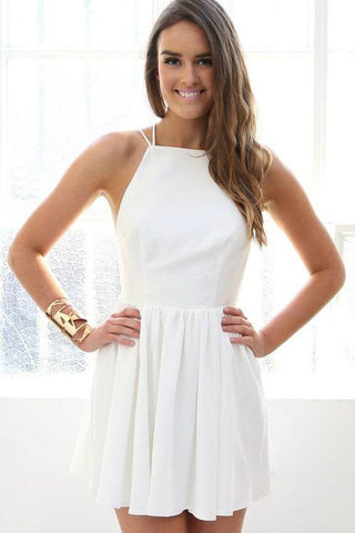 Simple White Spaghetti Straps Prom Dress Open Back Evening Dress Homecoming Dress H1081